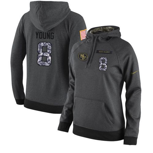 NFL Women's Nike San Francisco 49ers #8 Steve Young Stitched Black Anthracite Salute to Service Player Performance Hoodie - Click Image to Close